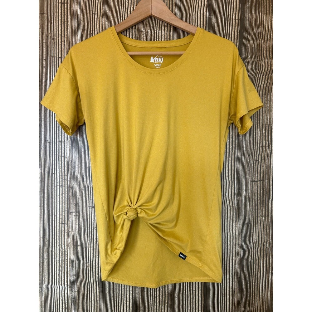 REI Coop Women's Stretch T Shirt Yellow Scoop Neck Gorpcore Outdoor Hiking Sz S - Picture 2 of 6